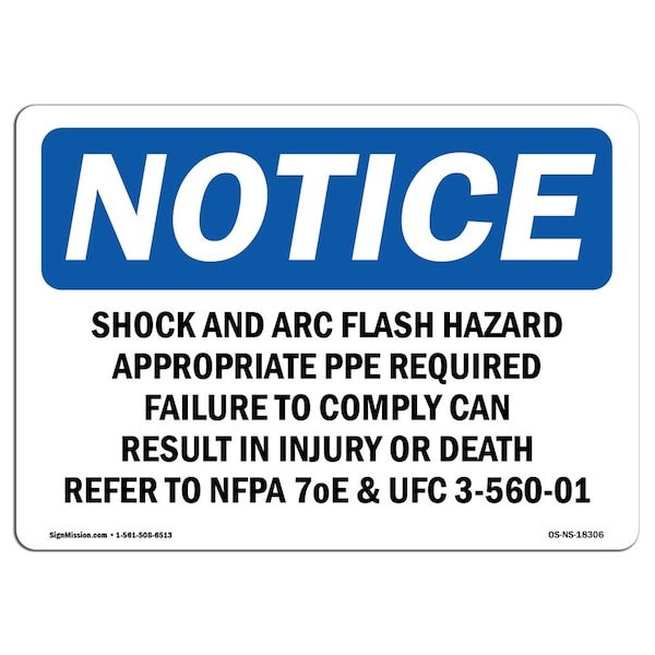 Sign, 3.5" H, 5" W, Shock And Arc Flash Hazard Appropriate PPE Sign, Landscape, NS-D-35-L-18306-10PK